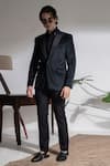 Buy_Abkasa_Black Coat Velvet Embroidery Cylindrical Old Harry And Trouser Set  _at_Aza_Fashions