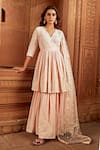 Buy_Preevin_Pink Cotton, Tulle, Net Embroidery, Layered Angrakha Anarkali With Dupatta _at_Aza_Fashions