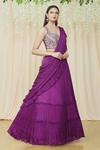 Buy_Samyukta Singhania_Purple Raw Silk Embroidered Sequin Sweetheart Neck Lehenga Saree With Choli _at_Aza_Fashions