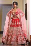 Buy_MOHA Atelier_Red Lehenga And Blouse Dupion Silk Filigree Zardosi Bridal Set _at_Aza_Fashions