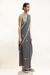 Buy_Urvashi Kaur_Black Hand Spun Cotton Checkered Caprice Saree _at_Aza_Fashions