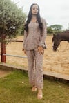 Buy_Safaa_Grey Vegan Silk Woven Paisley And Foliage Weave V Yasmin Peplum Top And Pant Set _at_Aza_Fashions