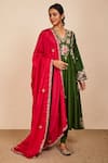 Buy_Sue Mue_Green Tussar, Georgette, Lycra, Silk Embroidery V-neck Shambhavi Kurta Set _at_Aza_Fashions