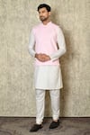 Buy_Aryavir Malhotra_Pink Silk Blend Embroidered Chikankari Work Bundi And White Kurta Set _at_Aza_Fashions