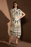 Buy Abhishek Sharma White Poly Georgette Geometric Asymmetric Print Draped Dress at Aza Fashions Buy_Abhishek Sharma_White Poly Georgette Geometric Asymmetric Print Draped Dress _at_Aza_Fashions