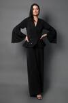 Buy_Swatee Singh_Black Crepe Collared Bell Sleeve Coat Jumpsuit _at_Aza_Fashions