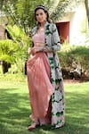 Buy_SANAM_Beige Pure Silk Floral Patterns Jacket Band Gabriella And Draped Skirt Set _at_Aza_Fashions