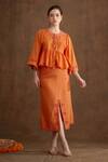 Buy_Nikasha_Orange Cotton, Silk, Rayon Beads Placement Embroidered Top And A-line Skirt Set _at_Aza_Fashions