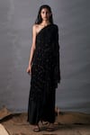 Buy_AK-OK_Black Cotton Embroidery Sequin One Shoulder Tunic And Skirt Set  _at_Aza_Fashions