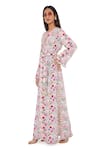 Buy_PS Pret by Payal Singhal_Pink Art Crepe Print Floral Garden Notched Kaftan _at_Aza_Fashions