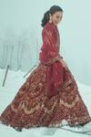 Buy_Sahil Kochhar_Maroon Organza Embroidery, Zari, Applique Asit Floral 3d Bridal Lehenga Set _at_Aza_Fashions