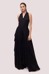 Buy_Onaya_Black Georgette Cut Work, Sequins Halter Neck Monochromatic Gown_at_Aza_Fashions