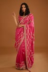 Buy_Shyam Narayan Prasad_Pink Dupion Silk Zardozi Work Saree With Blouse_at_Aza_Fashions