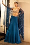 Buy_Richa Jaisinghani Label_Blue Georgette And Net Embroidery Beads & Sequin Waistband Lehenga Set  _at_Aza_Fashions