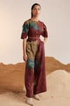 Buy_Cord_Brown Cotton Satin Printed Grain Round Scallop Top And Pant Set _at_Aza_Fashions