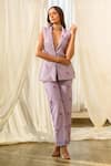 Buy_Pasha India_Purple Linen Floral Pattern Notched Lapel Jacket And Pant Set _at_Aza_Fashions