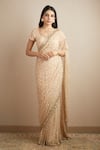 Buy_Astha Narang_Peach Net Embroidered Nakshi Scoop Neck Sitara Saree With Blouse _at_Aza_Fashions