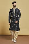 Buy_Arihant Rai Sinha_Black Silk Embroidery Thread Leaf Kurta And Dhoti Pant Set _at_Aza_Fashions