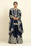 Buy_Oshi By Shikha_Blue Chanderi , Organza, Crepe Embroidery Round Floral Sharara Set _at_Aza_Fashions