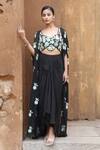 Buy_Nitisha Kashyap Official_Black Crepe, Georgette Sequins, Mirrors Floral Embroidered Cape Skirt Set _at_Aza_Fashions