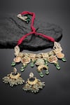 Buy_Dugran By Dugristyle_Green Metallic Thread, Crystals Meenakari Work Choker Set _at_Aza_Fashions