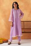 Buy_Shipraa Grover_Purple Mul Cotton Embroidered Resham Round Luna Kurta And Pant Set _at_Aza_Fashions