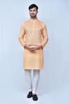 Buy_Khwaab by Sanjana Lakhani_Orange Kurta Linen Woven Thread Mughal Pattern Set_at_Aza_Fashions