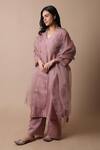 Buy_Rhua_Pink Chanderi Silk, Cotton, Silk, Organza Mirrors V-neck Afsa Kurta Set 