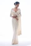 Buy_Seema Gujral_Ivory Net Embroidery Sequin And Beads U Neck Saree With Blouse  _at_Aza_Fashions