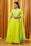 Buy_Alaya Advani_Green Anarkali Chanderi Embroidered Crystal Embellished Yoke With Dupatta 