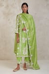 Buy_Sue Mue_Green Handwoven Pure Chanderi Embroidered Aari Hanan Work Kurta Pant Set _at_Aza_Fashions