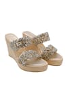 Buy_Veruschka by Payal Kothari_Gold Mirror Embroidered Toha Wedges _at_Aza_Fashions