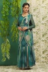 Buy_Alaya Advani_Green Muslin Silk And Organza Pre-draped Saree With Full Sleeve Blouse For Women_at_Aza_Fashions