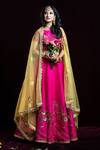 Buy_Kanj by Priyanka A Sakhuja_Pink Raw Silk Embroidered Sequin Boat Neck Roop Lehenga Set  _at_Aza_Fashions