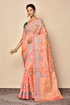 Buy_Nazaakat by Samara Singh_Peach Cotton Silk Woven Floral Banarasi Vine Saree_at_Aza_Fashions