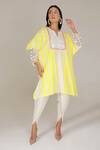 Buy_Aneehka_Yellow 100% Cotton Puff Sleeve Afghani Kurta And Dhoti Pant Set _at_Aza_Fashions