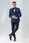 Buy_Amrit Dawani_Blue Polyester Japanese Solid Shawl Lapel Collar Tuxedo Set _at_Aza_Fashions