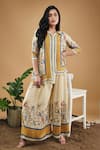 Buy_Soup By Sougat Paul_Yellow Cotton, Silk Embroidery Bird And Tile Print High-low Shirt With Pant _at_Aza_Fashions