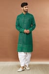Buy_Aham-Vayam_Green Cotton Sequins Mughal Embroidered Kurta And Patiala Set _at_Aza_Fashions