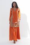 Buy_Nadima Saqib_Orange Chanderi Jaquard Embroidery Resham Notched Neck Mirror And Kurta _at_Aza_Fashions