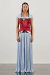 Buy_Akhl_Blue Textured Satin (90% Polyester 10% Elastane)+ Chiffon Structured Ruched Gown _at_Aza_Fashions