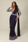 Buy_Rishi and Soujit_Purple Organza Embroidery Cutdana Ombre Pre-draped Saree With Blouse  _at_Aza_Fashions