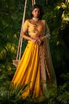 Buy_Pallavi Poddar_Yellow Chanderi Tissue And Raw Silk Embroidery Ganga Waistband Lehenga Set _at_Aza_Fashions