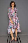 Buy_Redefine_Pink Cotton Silk Abstract V Neck Pattern Print Kimono Dress_at_Aza_Fashions
