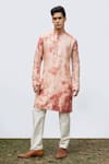 Buy_KAKA CALCUTTA_Pink Kurta- Bamberg Silk And Embellishment Tie & Mirror Work Set _at_Aza_Fashions