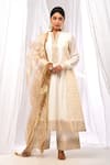 Buy_The Home Affair_Off White Pure Chanderi Real Zari Notched Kurta Palazzo Set _at_Aza_Fashions