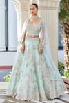 Buy_Osaa By Adarsh_Blue Organza Zari, Embroidery Scoop Neck Pastel Lehenga Set _at_Aza_Fashions