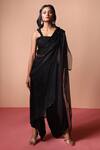 Buy_Soha by Harleen and Sona_Black Cape Organza Embroidered Cutdana Cape One Shoulder Sheer Palazzo Set _at_Aza_Fashions