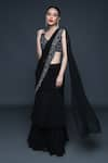 Buy_Sanjev Marwaaha_Black Georgette Embellished Beads V Neck Pre Draped Ruffle Saree _at_Aza_Fashions