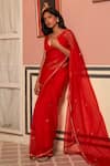 Buy_Zoon_Red Saree Silk Organza Embroidery Aari V Neck Hand Placement With Blouse _at_Aza_Fashions